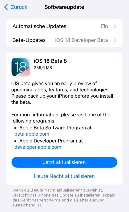 会昌苹果手机维修分享苹果 iOS / iPadOS 18 开发者预览版 Beta 8 发布 
